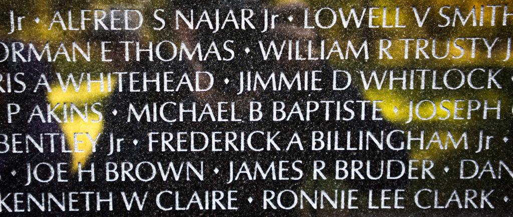 Michael B Baptiste's name on the Vietnam Memorial Wall